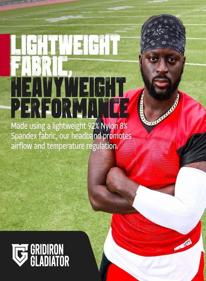 Gridiron Gladiator عصابة رأس بتصميم جمجمة كرة القدم الأمريكية - عصابة رأس رياضية للرجال، مصنوعة من النايلون، مقاس واحد، لون أسود - مصممة للاعبي كرة القدم الأمريكية، تُحسّن راحة الخوذة، وتبقى ثابتة أثناء الحركات المكثفة. - Image 4